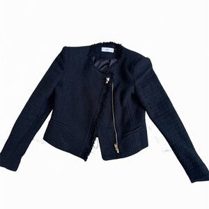 Mango Tweed boucle Jacket gold Buttons Black 8 medium feminine work collarless